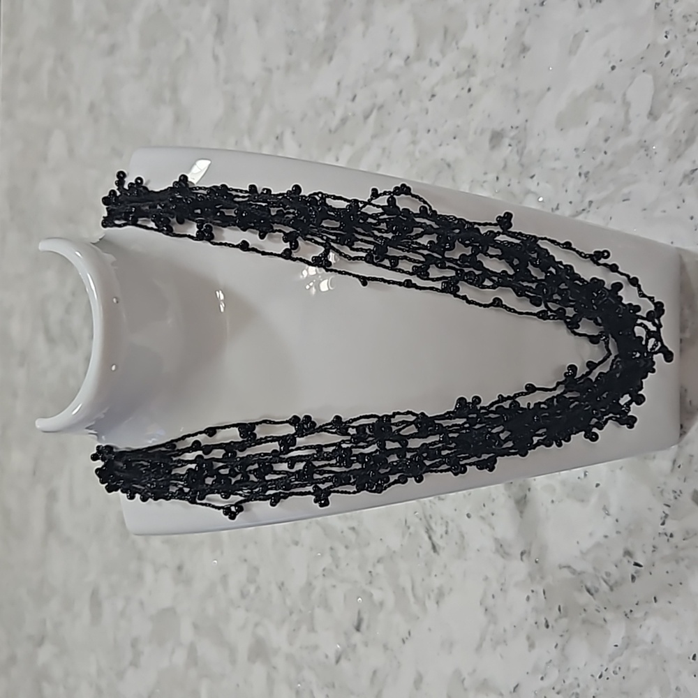 Long Black Threaded and Beaded Necklace